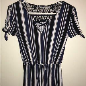 Blue black and white stripped dress